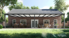 Moderne terrasoverkapping in antraciet RAL 7016 van 10.0 x 2.0 meter met opaal polycarbonaat