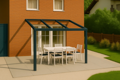 Moderne terrasoverkapping in antraciet RAL 7016 van 3.0 x 2.0 meter met helder glazen dak