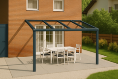 Moderne terrasoverkapping in antraciet RAL 7016 van 4.0 x 2.0 meter met helder glazen dak