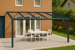 Moderne terrasoverkapping in antraciet RAL 7016 van 5.0 x 2.0 meter met helder glazen dak
