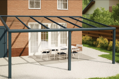 Moderne terrasoverkapping in antraciet RAL 7016 van 6.0 x 2.0 meter met helder glazen dak