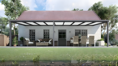 Moderne terrasoverkapping in antraciet RAL 7016 van 9.0 x 2.0 meter met opaal polycarbonaat