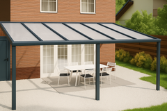 Moderne terrasoverkapping in antraciet RAL 7016 van 6.0 x 2.0 meter met opaal polycarbonaat
