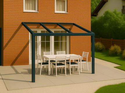 Moderne terrasoverkapping in antraciet RAL 7016 van 3.0 x 3.0 meter met helder glazen dak