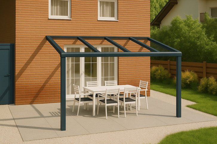 Moderne terrasoverkapping in antraciet RAL 7016 van 4.0 x 2.0 meter met helder glazen dak